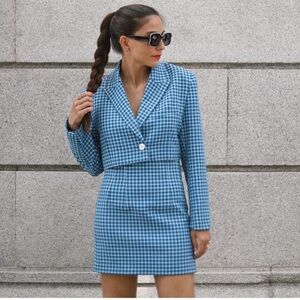 Zara 2-Piece Blazer and Mini Skirt Set Gingham Print